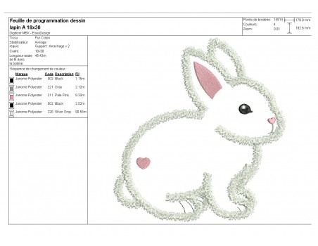 Motif de broderie machine  lapin appliqué