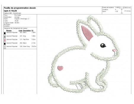 Motif de broderie machine  lapin appliqué