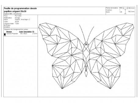 Motif de broderie machine papillon origami