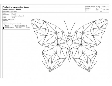 Motif de broderie machine papillon origami