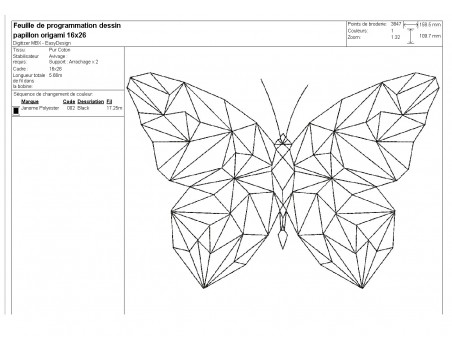 Motif de broderie machine papillon origami