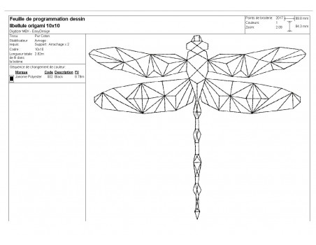 Motif de broderie machine libellule origami