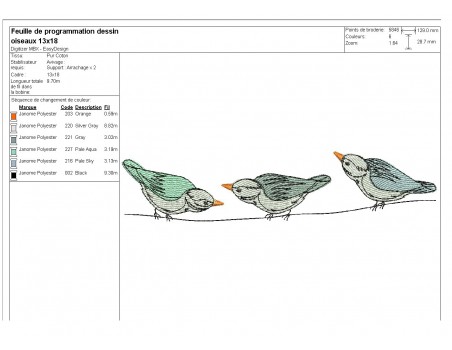 Motif de broderie machine oiseaux sur une branche