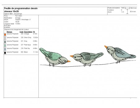 Motif de broderie machine oiseaux sur une branche