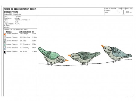 Motif de broderie machine oiseaux sur une branche