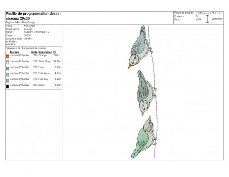 Motif de broderie machine oiseaux sur une branche