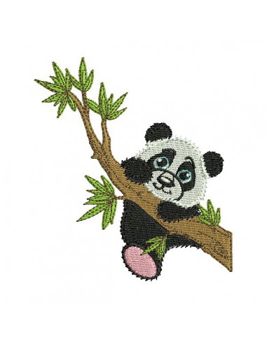 Motif de broderie machine panda sur une branche