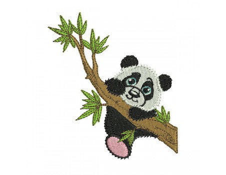 Motif de broderie machine panda sur une branche