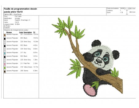 Motif de broderie machine panda sur une branche