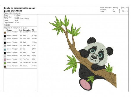 Motif de broderie machine panda sur une branche