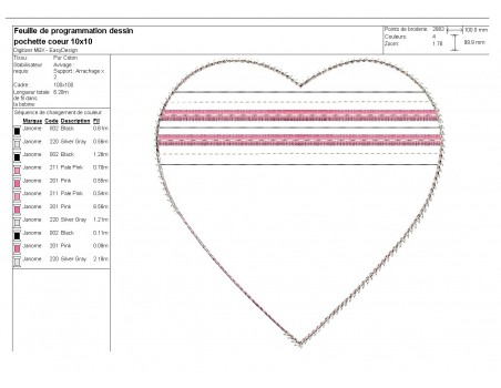 Instant download machine embroidery zip purse heart  ith