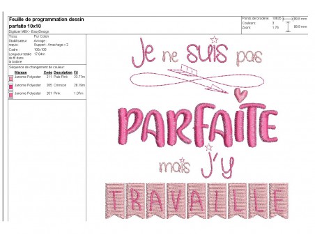 Motif de broderie machine texte  j'y travaille