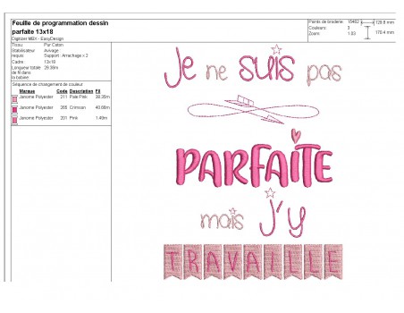 Motif de broderie machine texte  j'y travaille