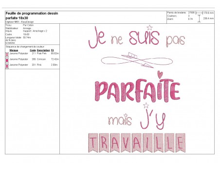 Motif de broderie machine texte  j'y travaille