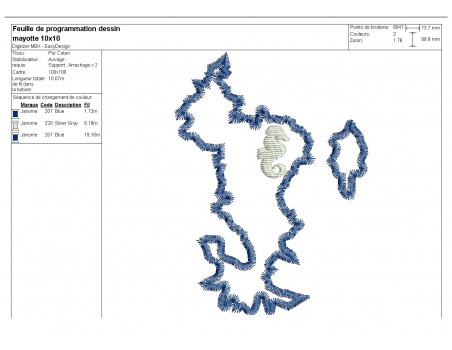 Motif de broderie machine  Mayotte en appliqué