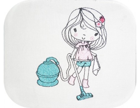 Instant download machine embroidery design  girl and flowers