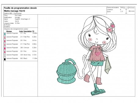 Instant download machine embroidery design  girl and flowers