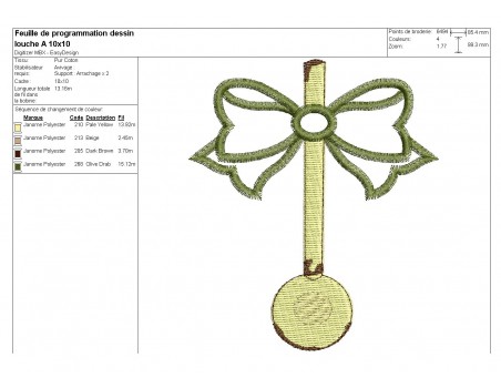 Motif de broderie machine  louche emaillée avec un noeud en appliqué