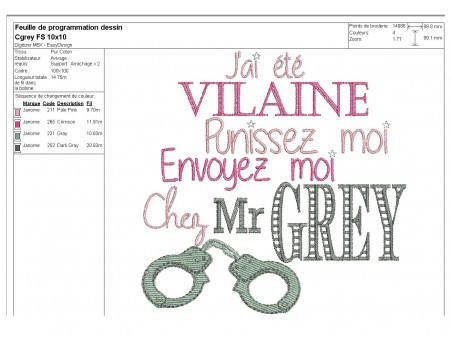 Motif de broderie machine texte humour Grey