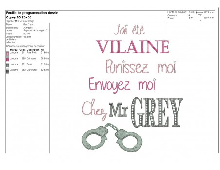 Motif de broderie machine texte humour Grey