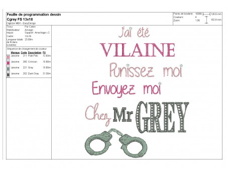 Motif de broderie machine texte humour Grey