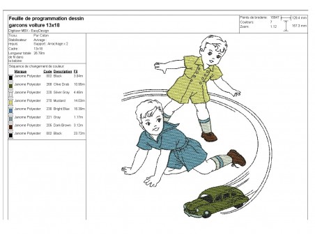 Motif de broderie machine garçons jouant avec une voiture