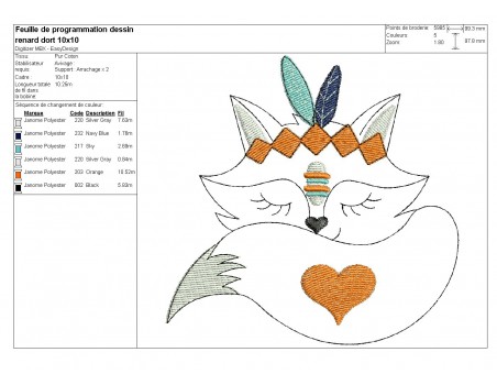 Instant download machine embroidery  Indian fox