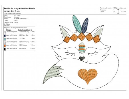 Instant download machine embroidery  Indian fox