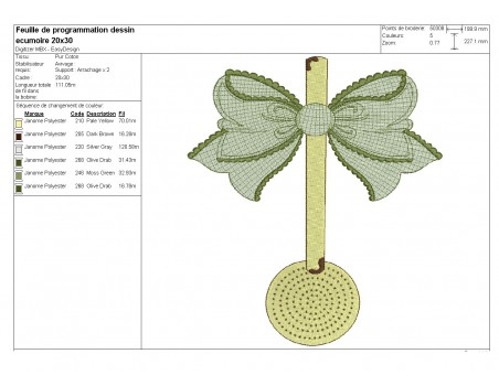 Motif de broderie machine écumoir  emaillé avec un noeud