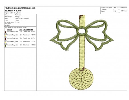 Motif de broderie machine écumoir  emaillé avec un noeud en appliqué