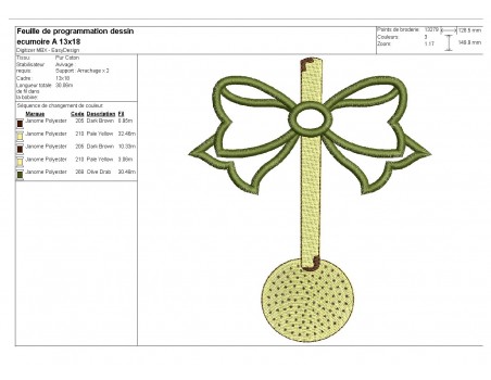 Motif de broderie machine écumoir  emaillé avec un noeud en appliqué