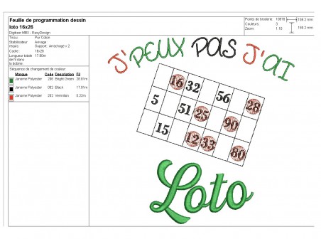 Motif de broderie machine loto