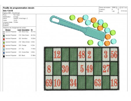 Motif de broderie machine jeu de  loto