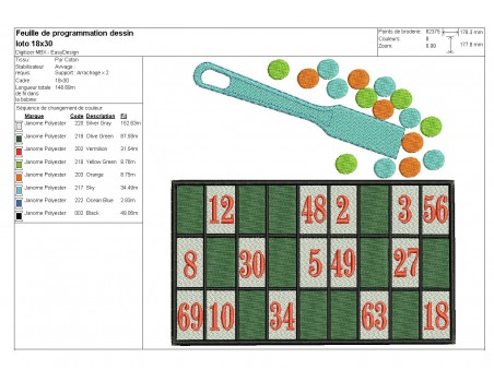 Motif de broderie machine jeu de  loto