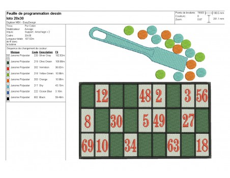 Motif de broderie machine jeu de  loto