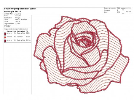 Motif de broderie machine rose en mylar