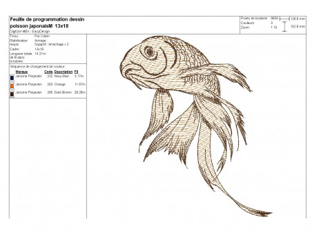 Motif de broderie machine poisson japonais en mylar