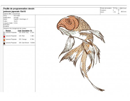 Motif de broderie machine poisson japonais