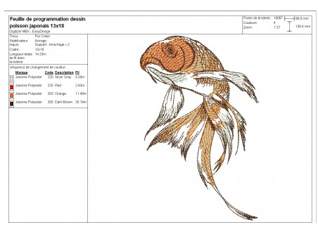 Motif de broderie machine poisson japonais