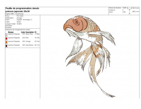 Motif de broderie machine poisson japonais