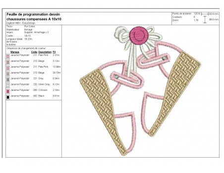 Motif de broderie machine chaussures compensées