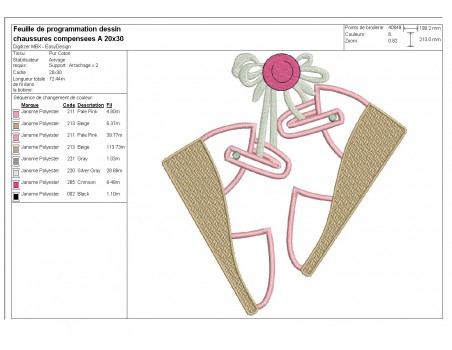 Motif de broderie machine chaussures compensées