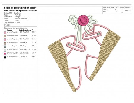 Motif de broderie machine chaussures compensées