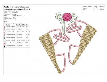 Motif de broderie machine chaussures compensées