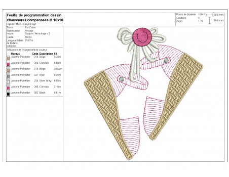 Motif de broderie machine chaussures compensées en mylar