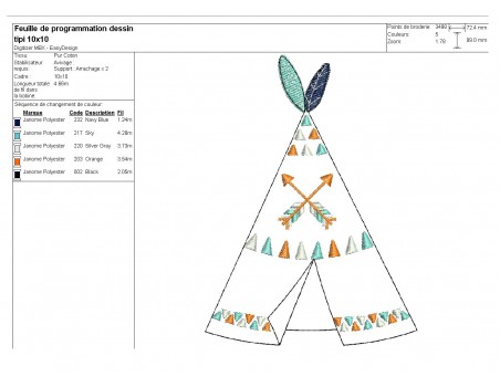 Motif de broderie machine  tipi indien