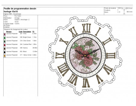 Motif de broderie machine horloge