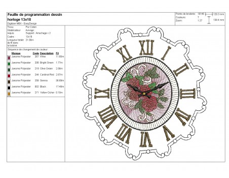 Motif de broderie machine horloge