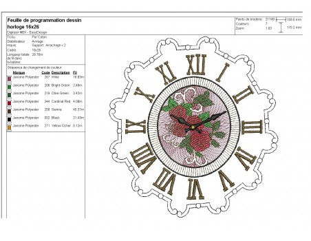 Motif de broderie machine horloge