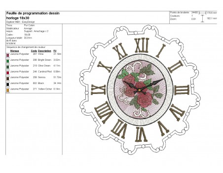 Motif de broderie machine horloge